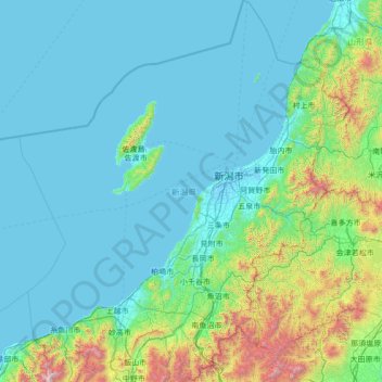 Topografische Karte Präfektur Niigata, Höhe, Relief