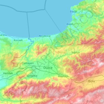 Topografische Karte Düzce, Höhe, Relief