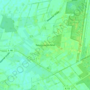 Topografische Karte Neugnadenfeld, Höhe, Relief