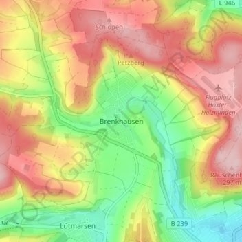 Topografische Karte Brenkhausen, Höhe, Relief