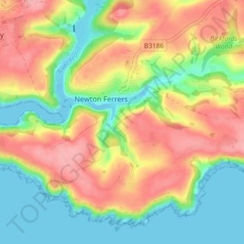 Topografische Karte Noss Mayo, Höhe, Relief