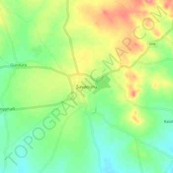 Topografische Karte Savanur, Höhe, Relief