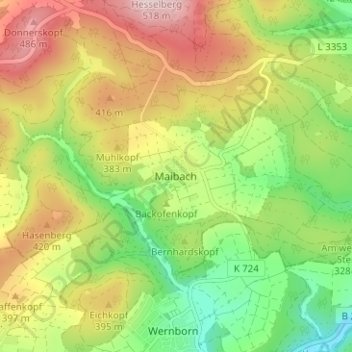 Topografische Karte Maibach, Höhe, Relief