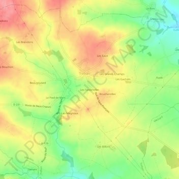 Topografische Karte Les Fontenelles, Höhe, Relief