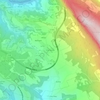 Topografische Karte Chez Gantin, Höhe, Relief