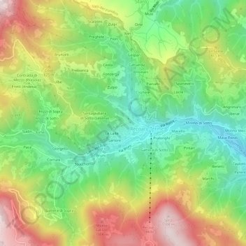 Topografische Karte Tezzetta, Höhe, Relief