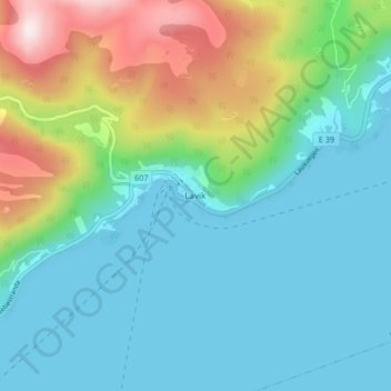 Topografische Karte Lavik, Höhe, Relief