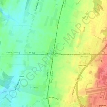 Topografische Karte Mason and Dixon, Höhe, Relief