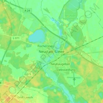 Topografische Karte Neustadt-Glewe, Höhe, Relief