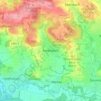 Topografische Karte Rosenbach, Höhe, Relief