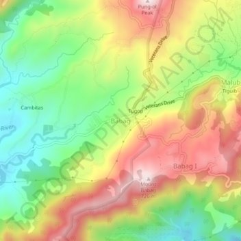 Topografische Karte Babag, Höhe, Relief