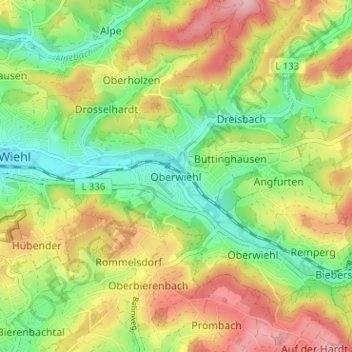 Topografische Karte Oberwiehl, Höhe, Relief