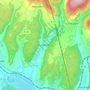 Topografische Karte Truckenthal, Höhe, Relief