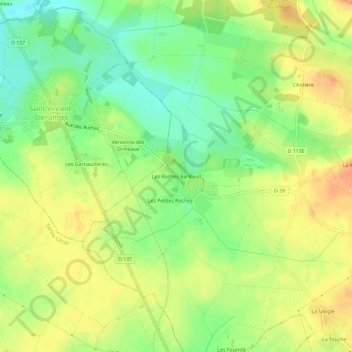 Topografische Karte Les Roches Baritaud, Höhe, Relief