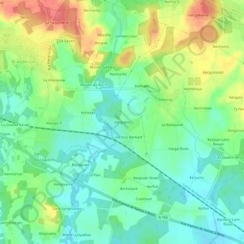Topografische Karte Kerguéro, Höhe, Relief