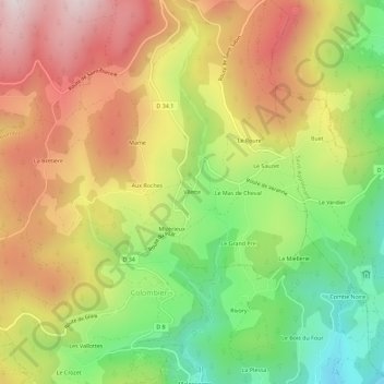 Topografische Karte Vilette, Höhe, Relief