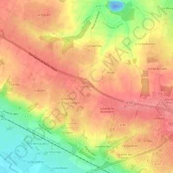 Topografische Karte Le Tillon, Höhe, Relief