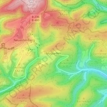 Topografische Karte Mollseifen, Höhe, Relief