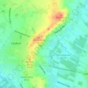 Topografische Karte Uedemerfeld, Höhe, Relief