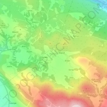 Topografische Karte Kruševo, Höhe, Relief