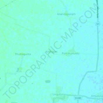 Topografische Karte Kothapet, Höhe, Relief