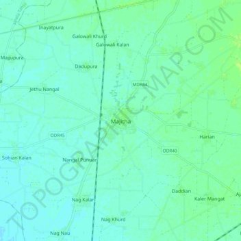 Topografische Karte Majitha, Höhe, Relief