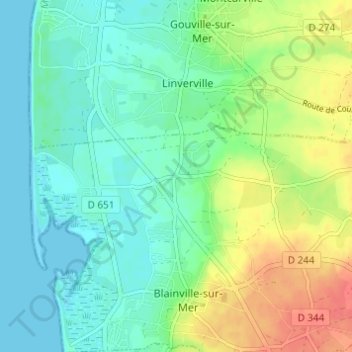 Topografische Karte Gonneville, Höhe, Relief