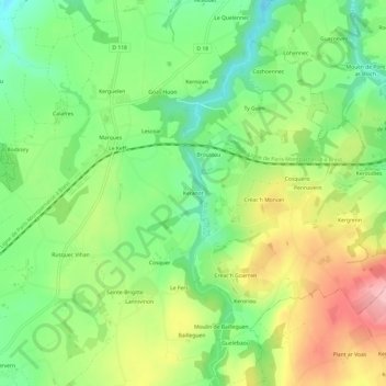Topografische Karte Keranot, Höhe, Relief