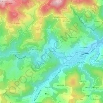 Topografische Karte La Gruterie, Höhe, Relief