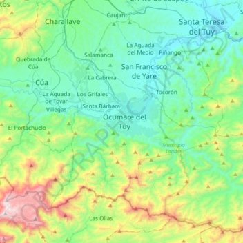 Topografische Karte Ocumare del Tuy, Höhe, Relief