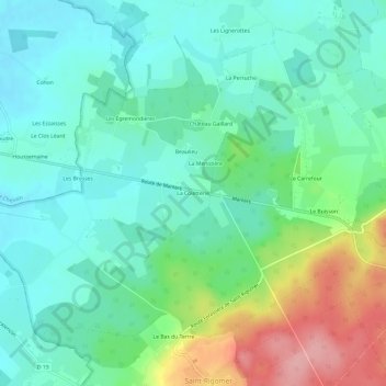 Topografische Karte La Coletterie, Höhe, Relief