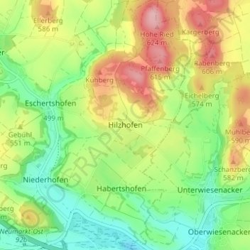 Topografische Karte Hilzhofen, Höhe, Relief