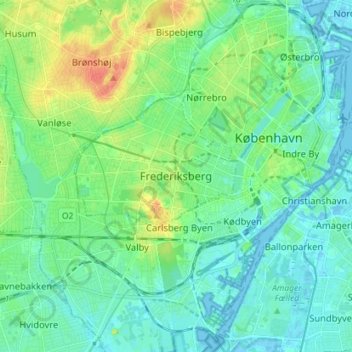 Topografische Karte Frederiksberg, Höhe, Relief