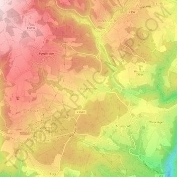 Topografische Karte Willaringen, Höhe, Relief