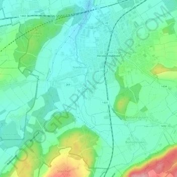 Topografische Karte Oberönz, Höhe, Relief