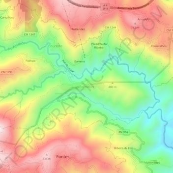 Topografische Karte Fornelos, Höhe, Relief