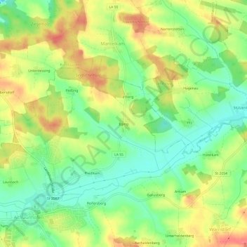 Topografische Karte Eging, Höhe, Relief