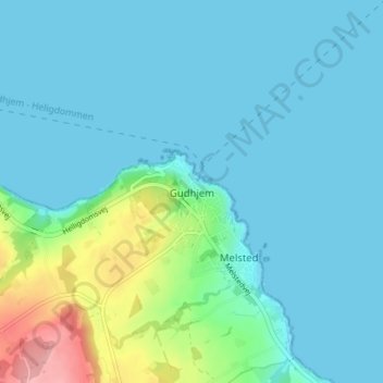Topografische Karte Gudhjem, Höhe, Relief