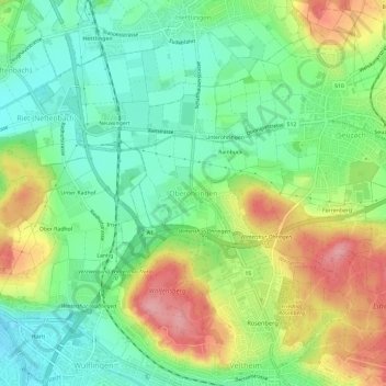 Topografische Karte Oberohringen, Höhe, Relief