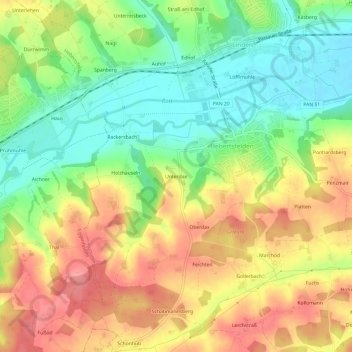 Topografische Karte Unterdax, Höhe, Relief
