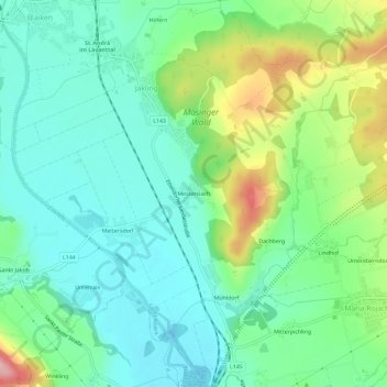 Topografische Karte Messensach, Höhe, Relief