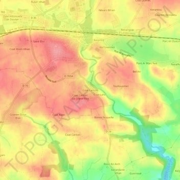 Topografische Karte Coat Canton, Höhe, Relief