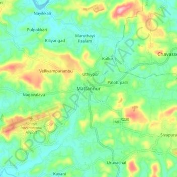 Topografische Karte Mattannur, Höhe, Relief