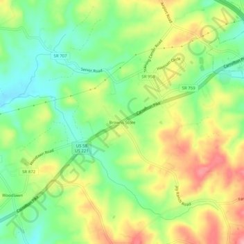 Topografische Karte Browns Store, Höhe, Relief