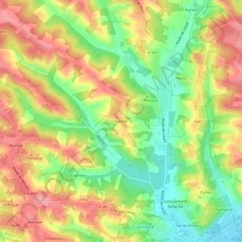 Topografische Karte Viarose, Höhe, Relief