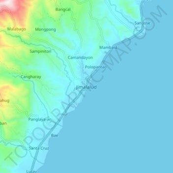 Topografische Karte Jimalalud, Höhe, Relief