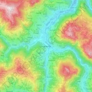Topografische Karte Andrijevica, Höhe, Relief