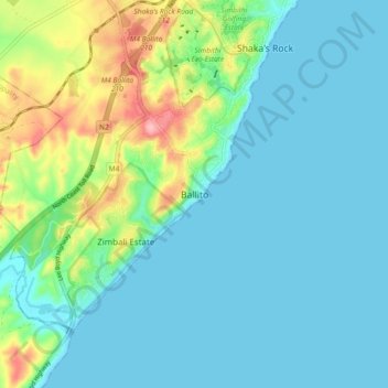 Topografische Karte Ballito, Höhe, Relief