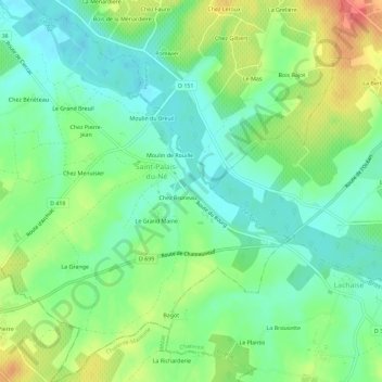Topografische Karte Coussac, Höhe, Relief