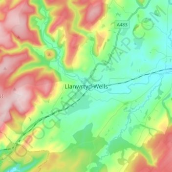 Topografische Karte Llanwrtyd Wells, Höhe, Relief